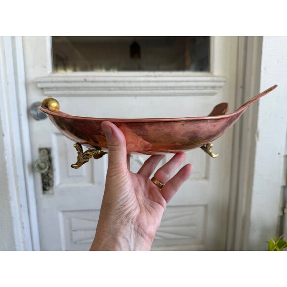 Vintage MCM Copper Footed Fish Shaped Serving Bowl Tray - Picture 4 of 15